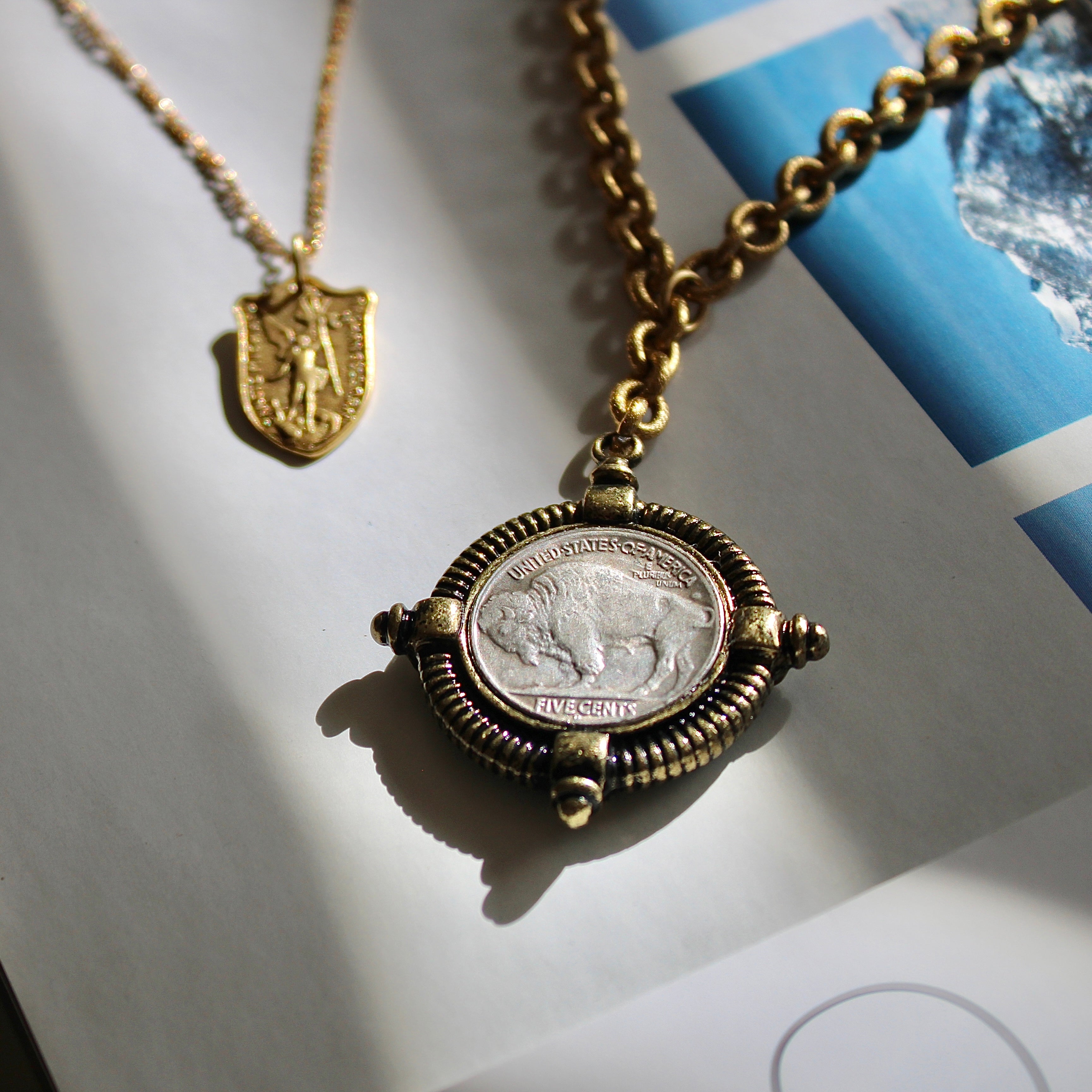 Vivian Grace Jewelry Necklace Gold Antiqued Gold Buffalo Coin Necklace