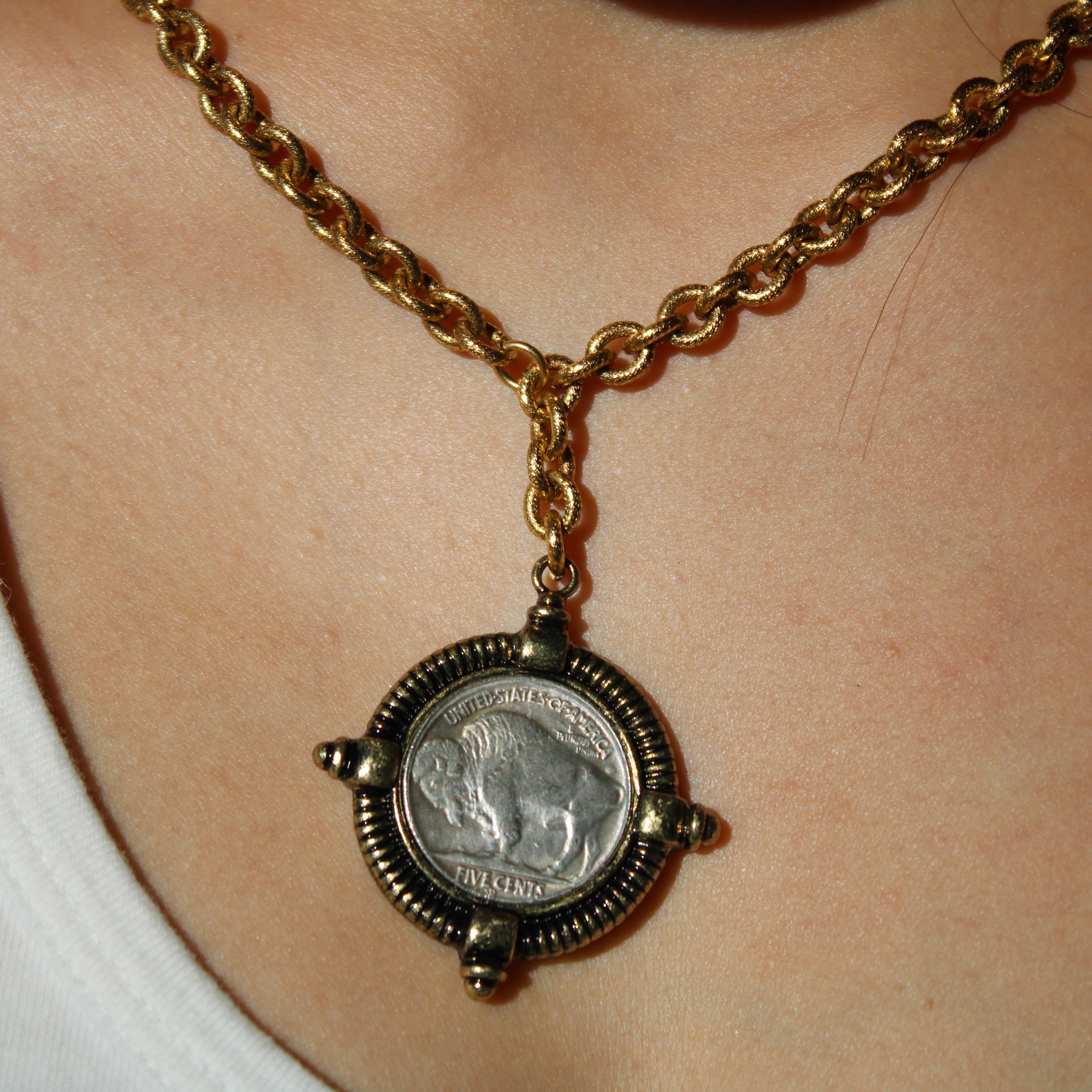 Vivian Grace Jewelry Necklace Gold Antiqued Gold Buffalo Coin Necklace