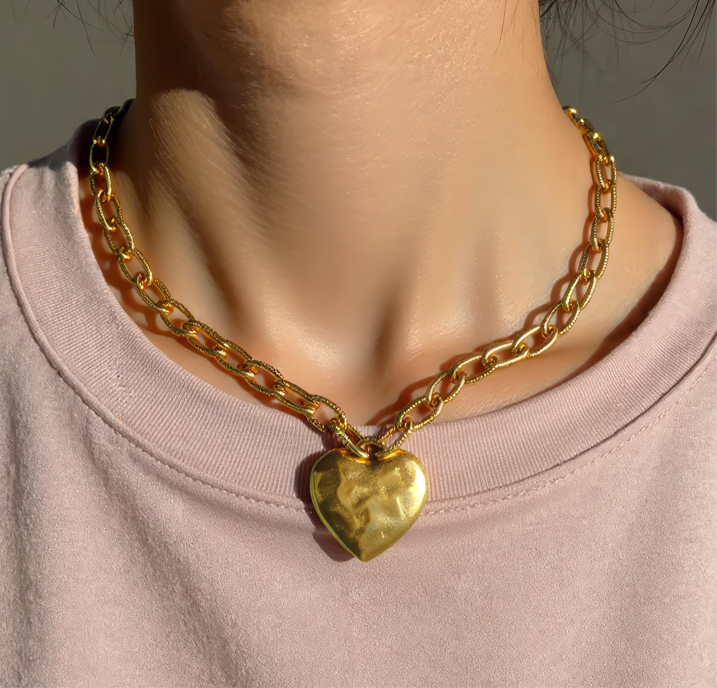 Vivian Grace Jewelry Necklace Gold Antiqued Gold Chunky Heart Chain