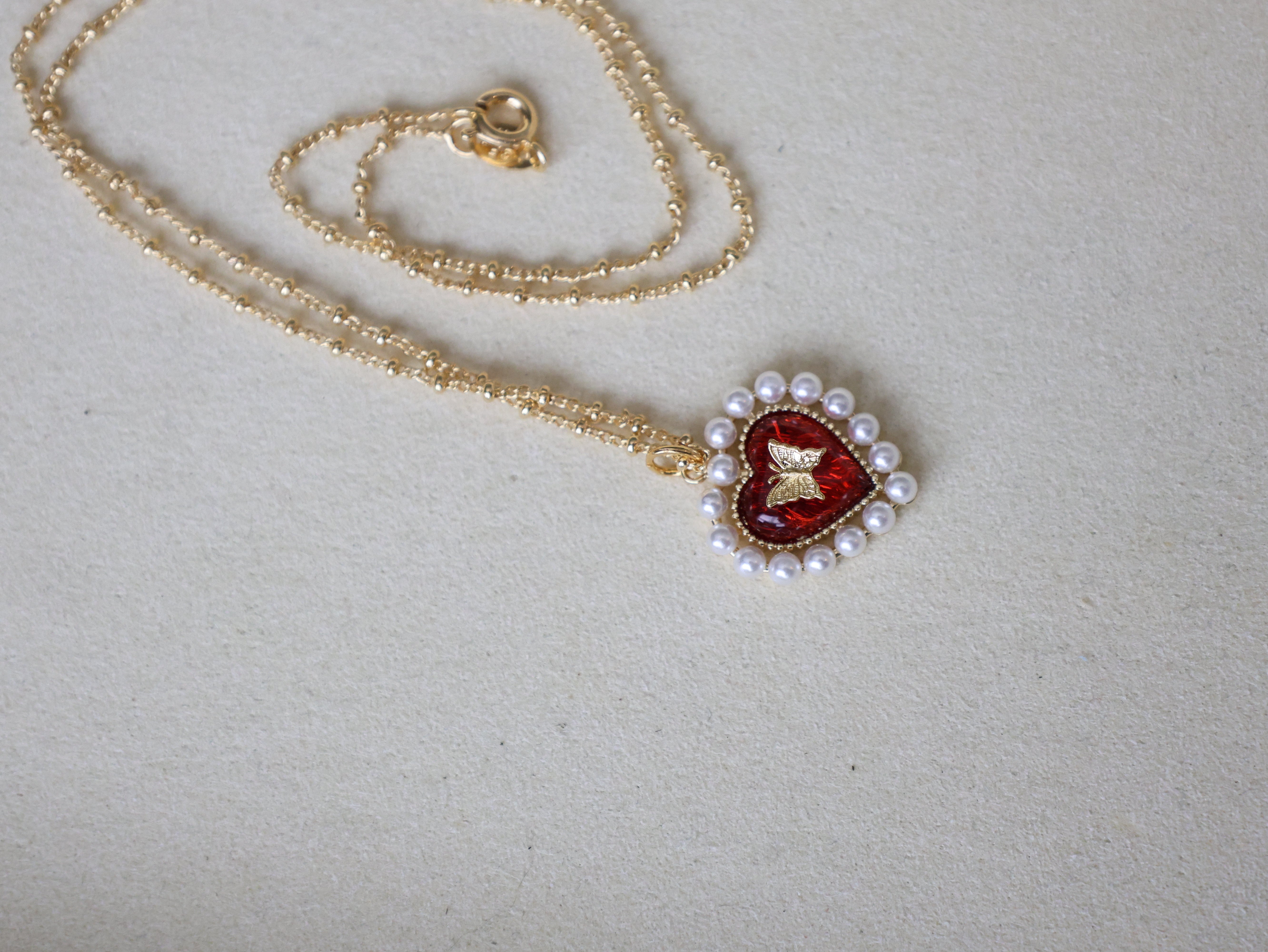 Vivian Grace Jewelry Necklace Gold Butterfly Pearl Heart Necklace