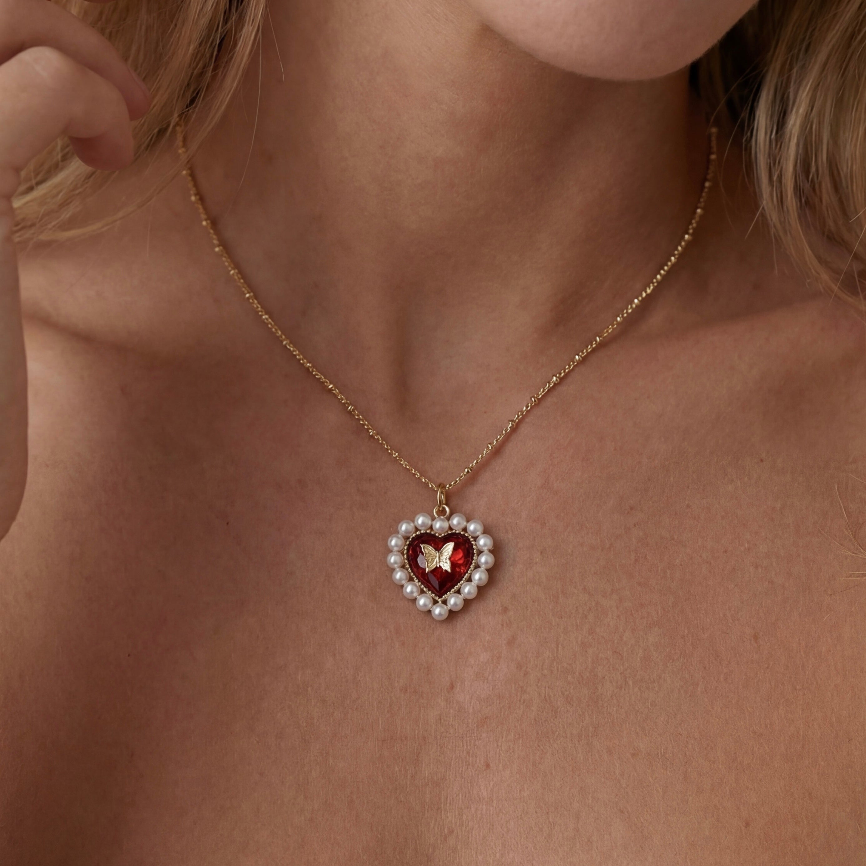 Vivian Grace Jewelry Necklace Gold Butterfly Pearl Heart Necklace