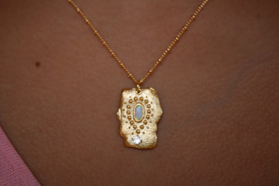 Vivian Grace Jewelry Necklace Gold Celestial Opal Pendant