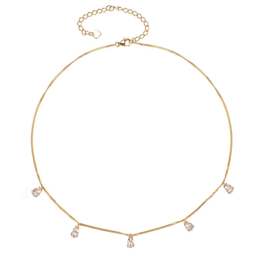 Vivian Grace Jewelry Necklace Gold Dainty Crystal Drop Choker- 14k Gold Vermeil