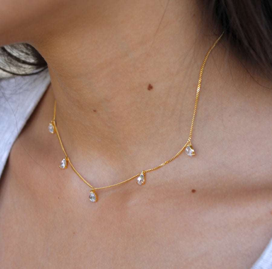 Vivian Grace Jewelry Necklace Gold Dainty Crystal Drop Choker- 14k Gold Vermeil