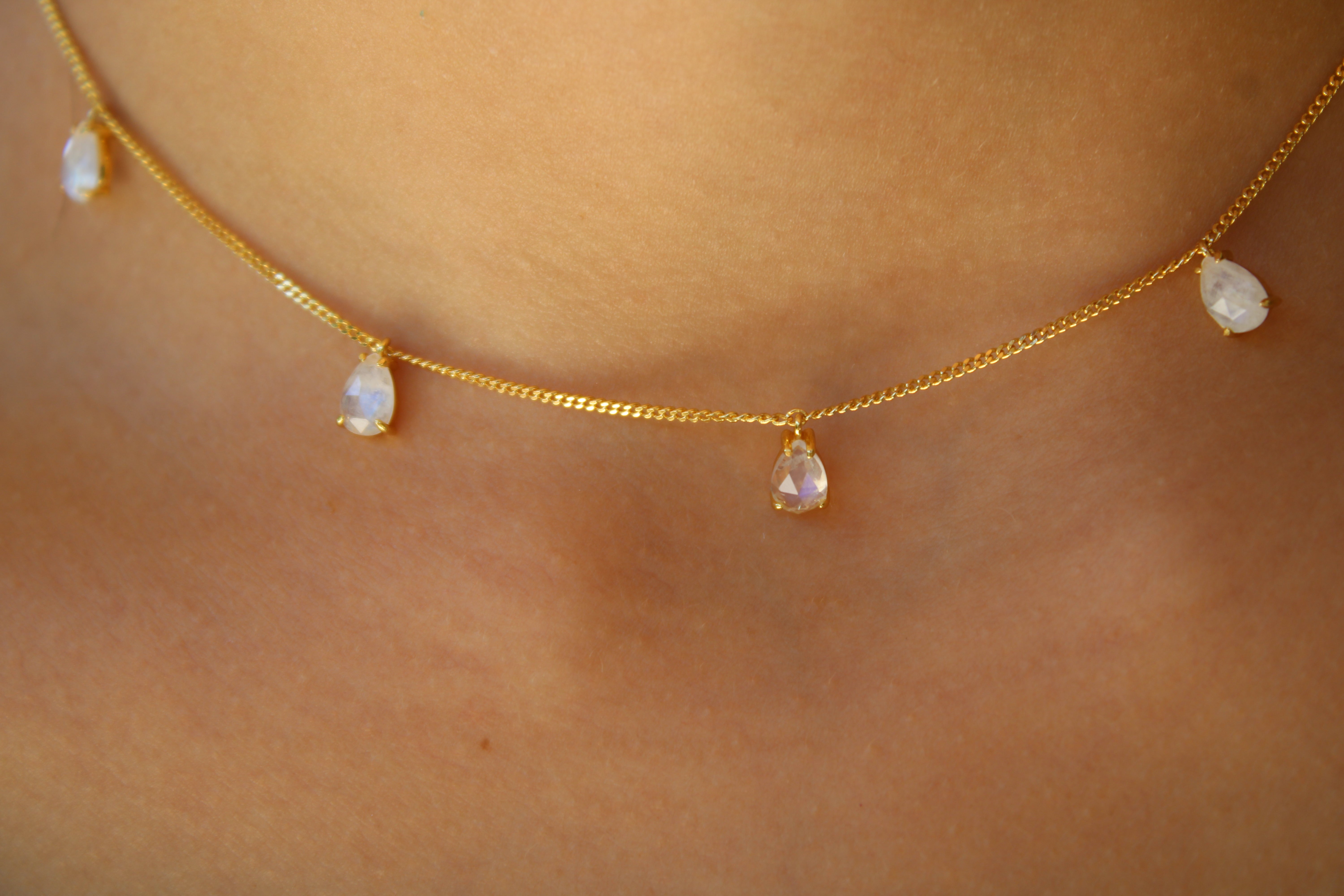Vivian Grace Jewelry Necklace Gold Dainty Moonstone Drop Choker- 14k Gold Vermeil