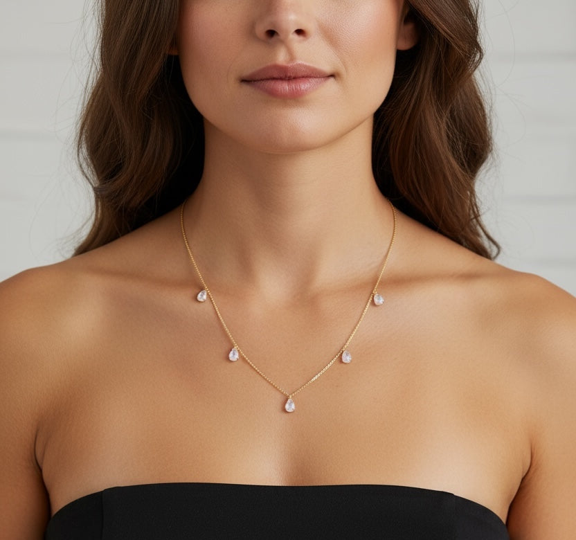 Vivian Grace Jewelry Necklace Gold Dainty Moonstone Drop Choker- 14k Gold Vermeil