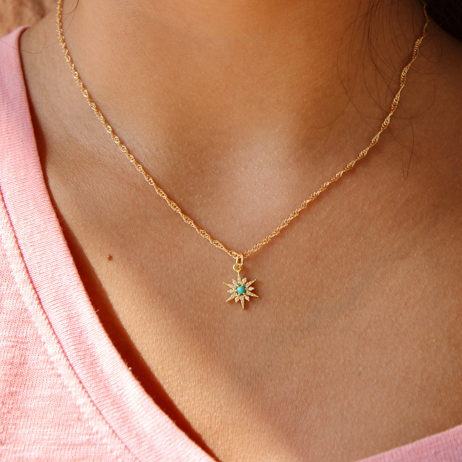 Vivian Grace Jewelry Necklace Gold Dainty Turquoise Starburst Pendant