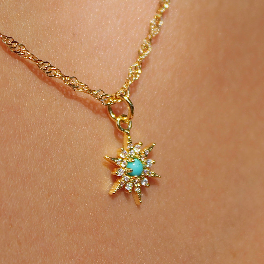 Vivian Grace Jewelry Necklace Gold Dainty Turquoise Starburst Pendant