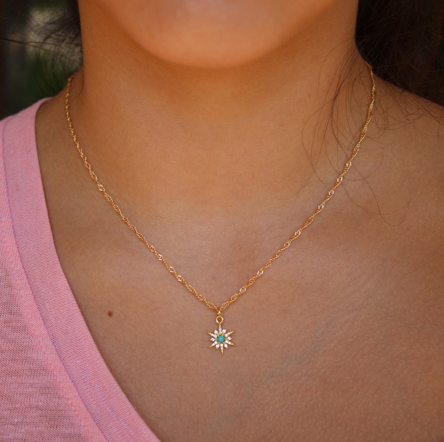 Vivian Grace Jewelry Necklace Gold Dainty Turquoise Starburst Pendant