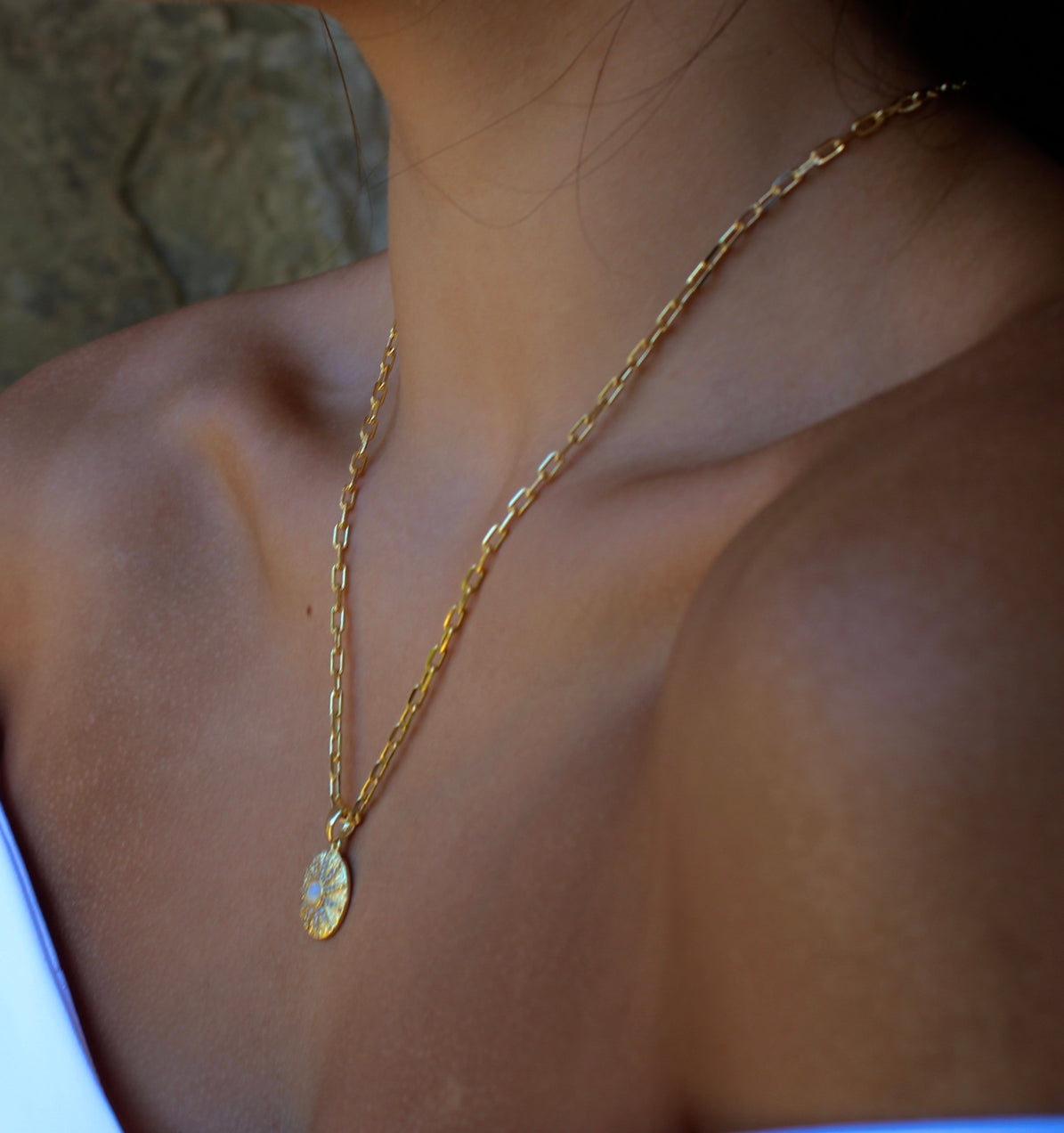 Vivian Grace Jewelry Necklace Gold OOAK Opal Sunburst Coin Pendant