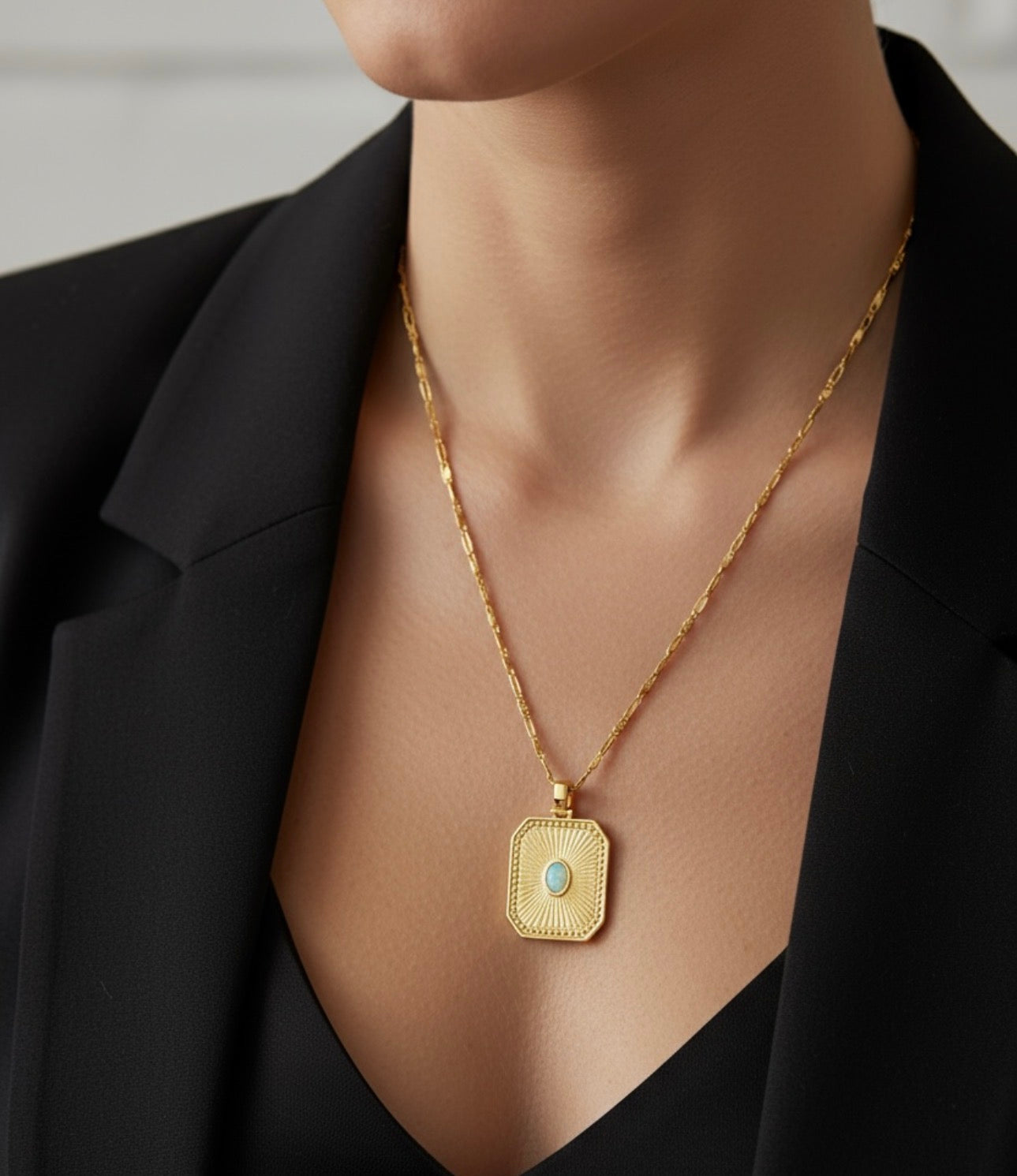 Vivian Grace Jewelry Necklace Gold Opal Sunburst Pendant