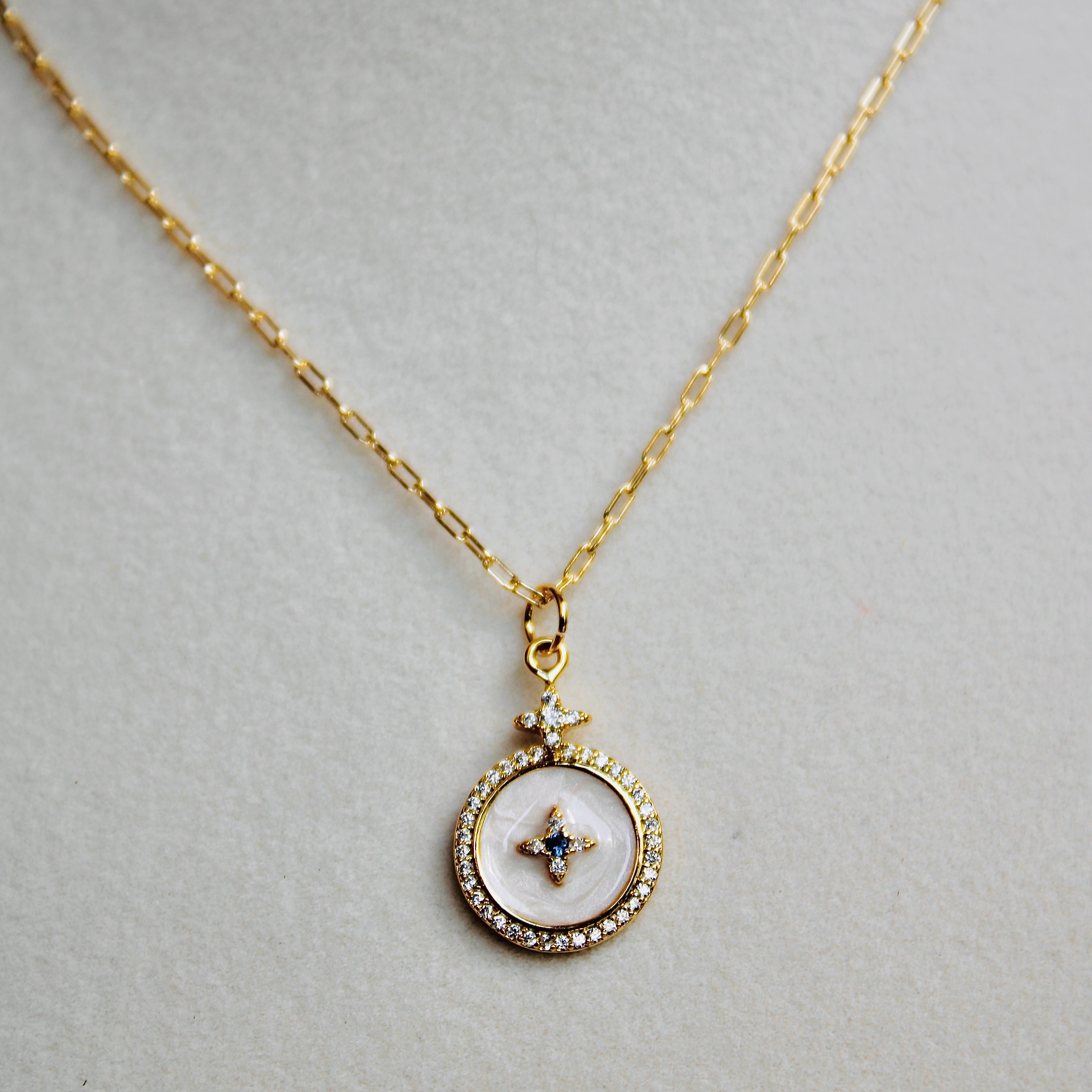 Vivian Grace Jewelry Necklace Gold Pave Enamel North Star Pendant