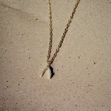 Vivian Grace Jewelry Necklace Gold Pave Wishbone Pendant