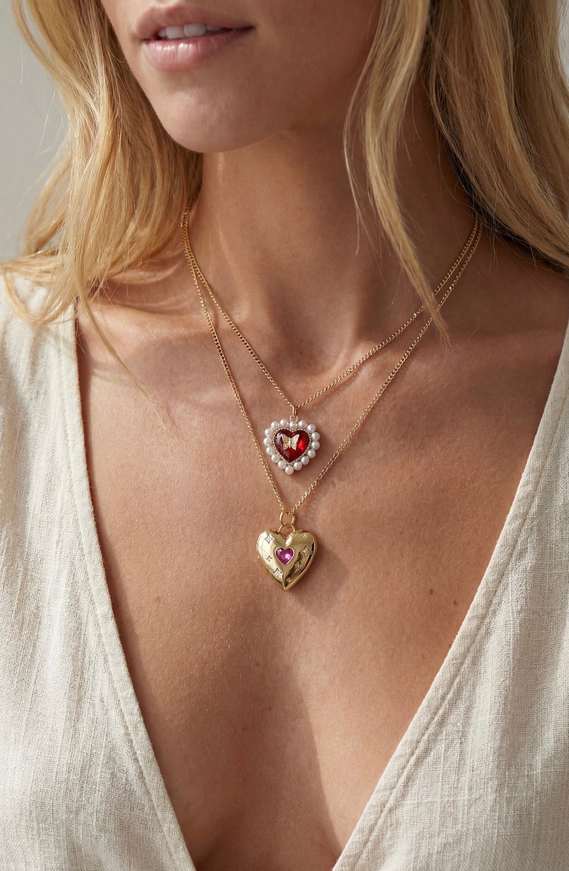 Vivian Grace Jewelry Necklace Gold Pink Crystal Puffy Heart Pendant Necklace