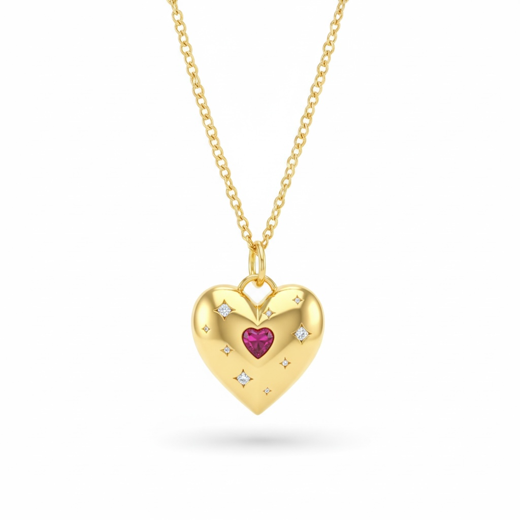 Vivian Grace Jewelry Necklace Gold Pink Crystal Puffy Heart Pendant Necklace