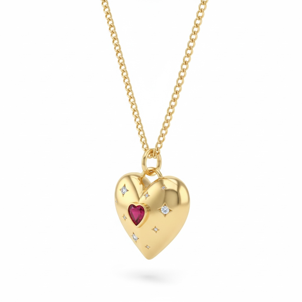 Vivian Grace Jewelry Necklace Gold Pink Crystal Puffy Heart Pendant Necklace