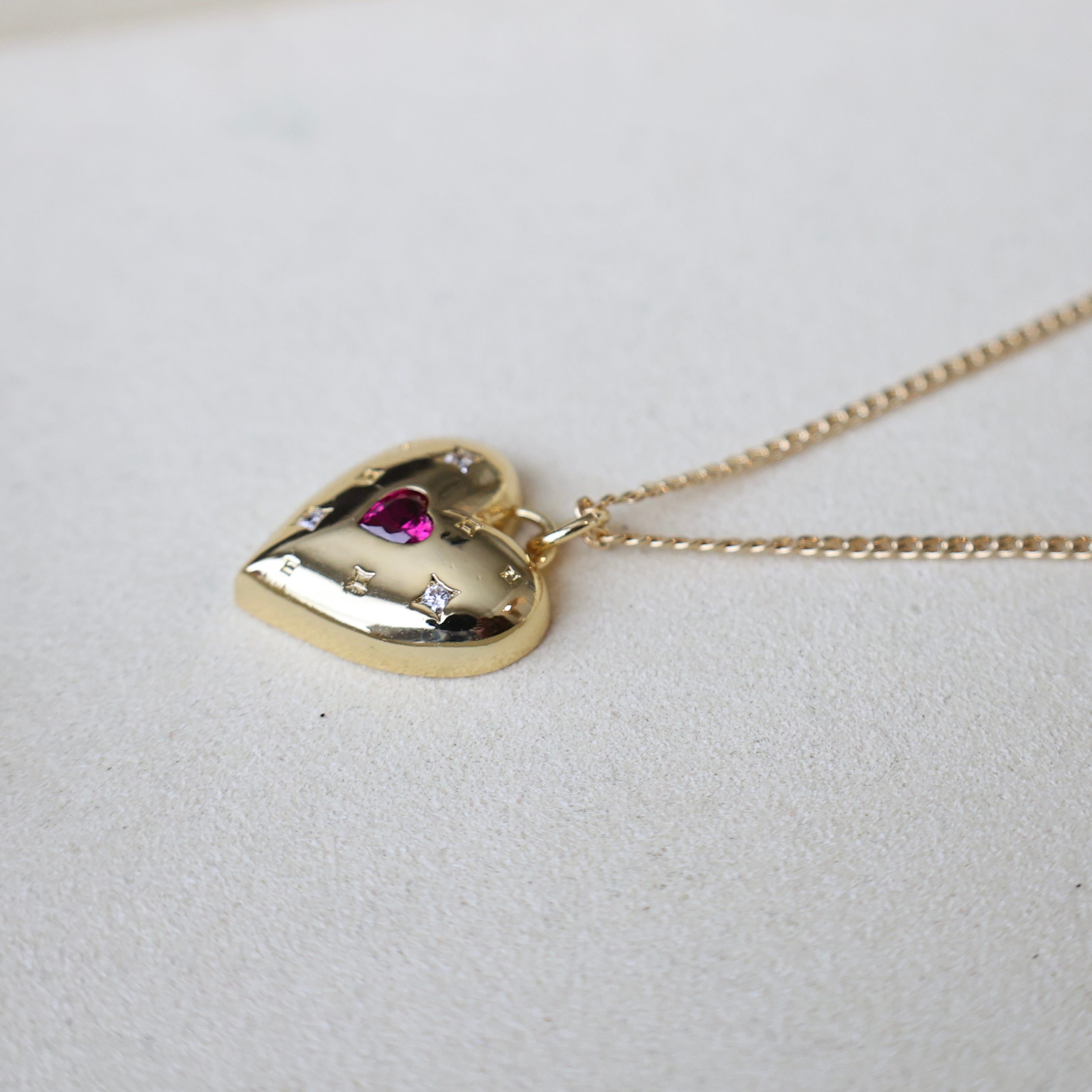 Vivian Grace Jewelry Necklace Gold Pink Crystal Puffy Heart Pendant Necklace