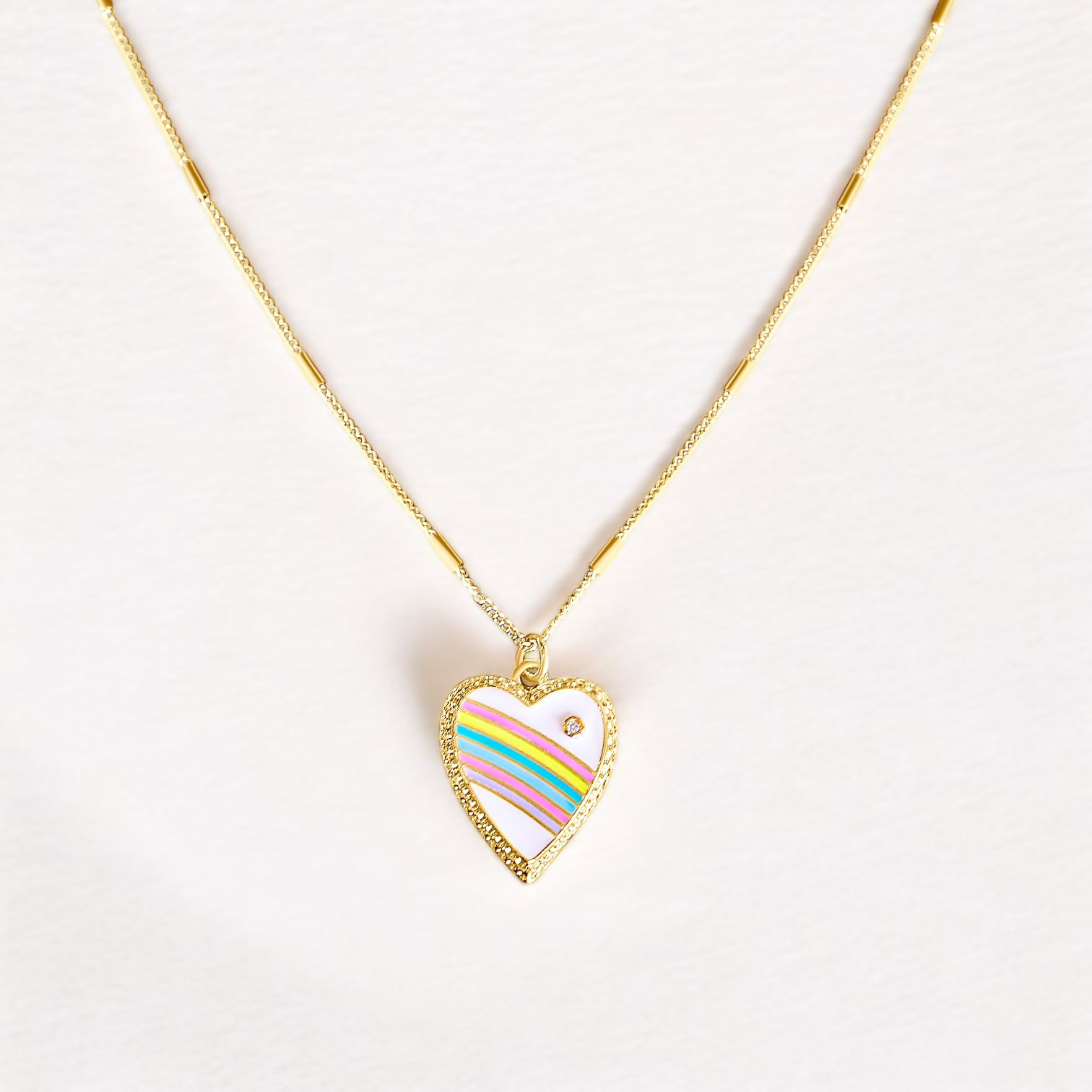 Vivian Grace Jewelry Necklace Gold Rainbow Enamel Heart Pendant