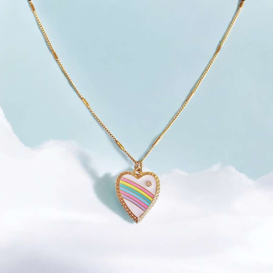 Vivian Grace Jewelry Necklace Gold Rainbow Enamel Heart Pendant