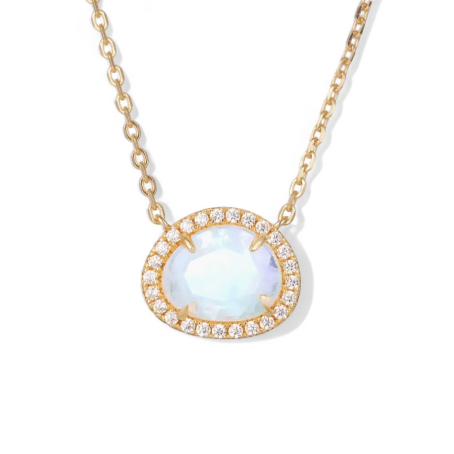 Vivian Grace Jewelry Necklace Gold Skye Halo Moonstone Necklace