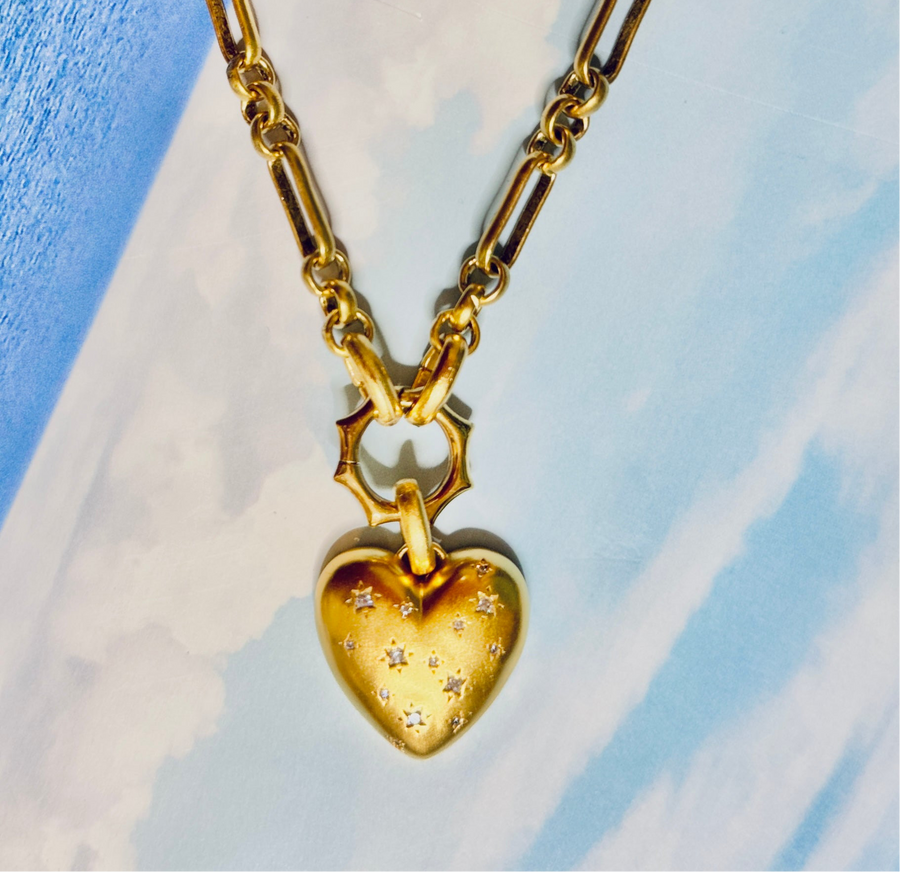 Vivian Grace Jewelry Necklace Gold Starry Gold Heart Charm Holder Necklace- Antiqued Gold