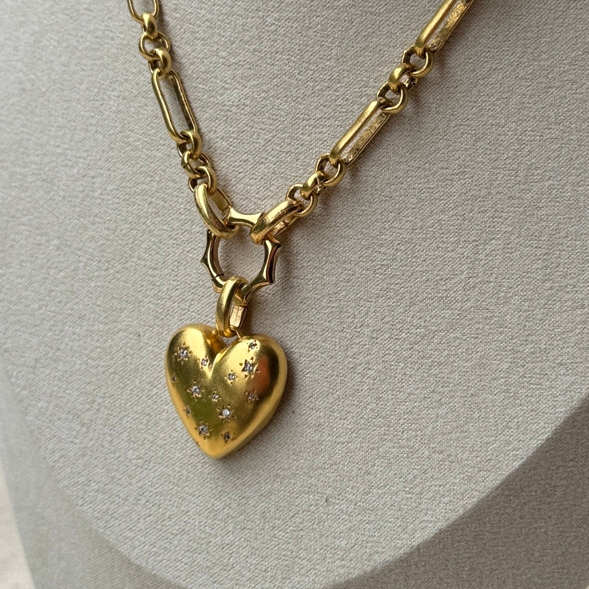 Vivian Grace Jewelry Necklace Gold Starry Gold Heart Charm Holder Necklace- Antiqued Gold