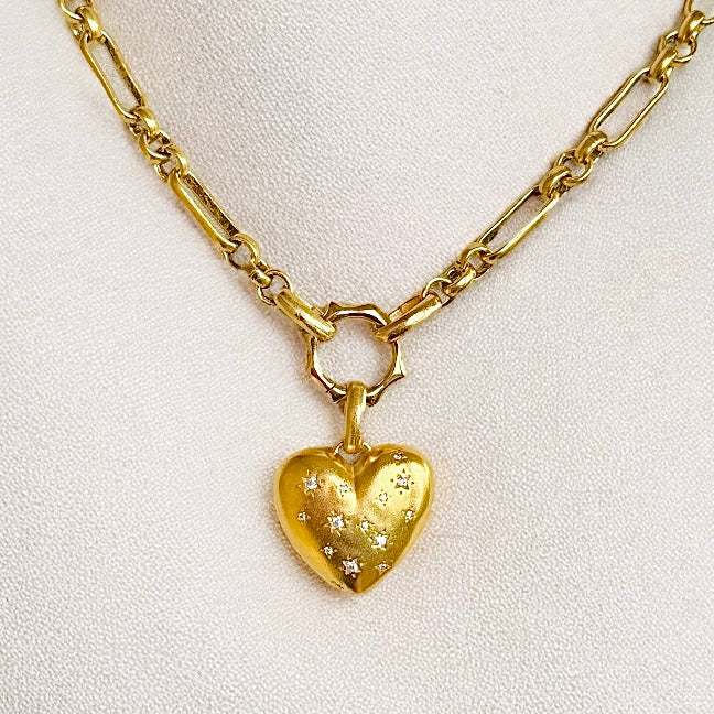 Vivian Grace Jewelry Necklace Gold Starry Gold Heart Charm Holder Necklace- Antiqued Gold