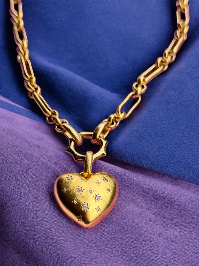 Vivian Grace Jewelry Necklace Gold Starry Gold Heart Charm Holder Necklace- Antiqued Gold