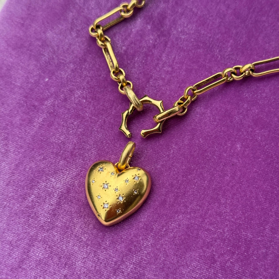 Vivian Grace Jewelry Necklace Gold Starry Gold Heart Charm Holder Necklace- Antiqued Gold