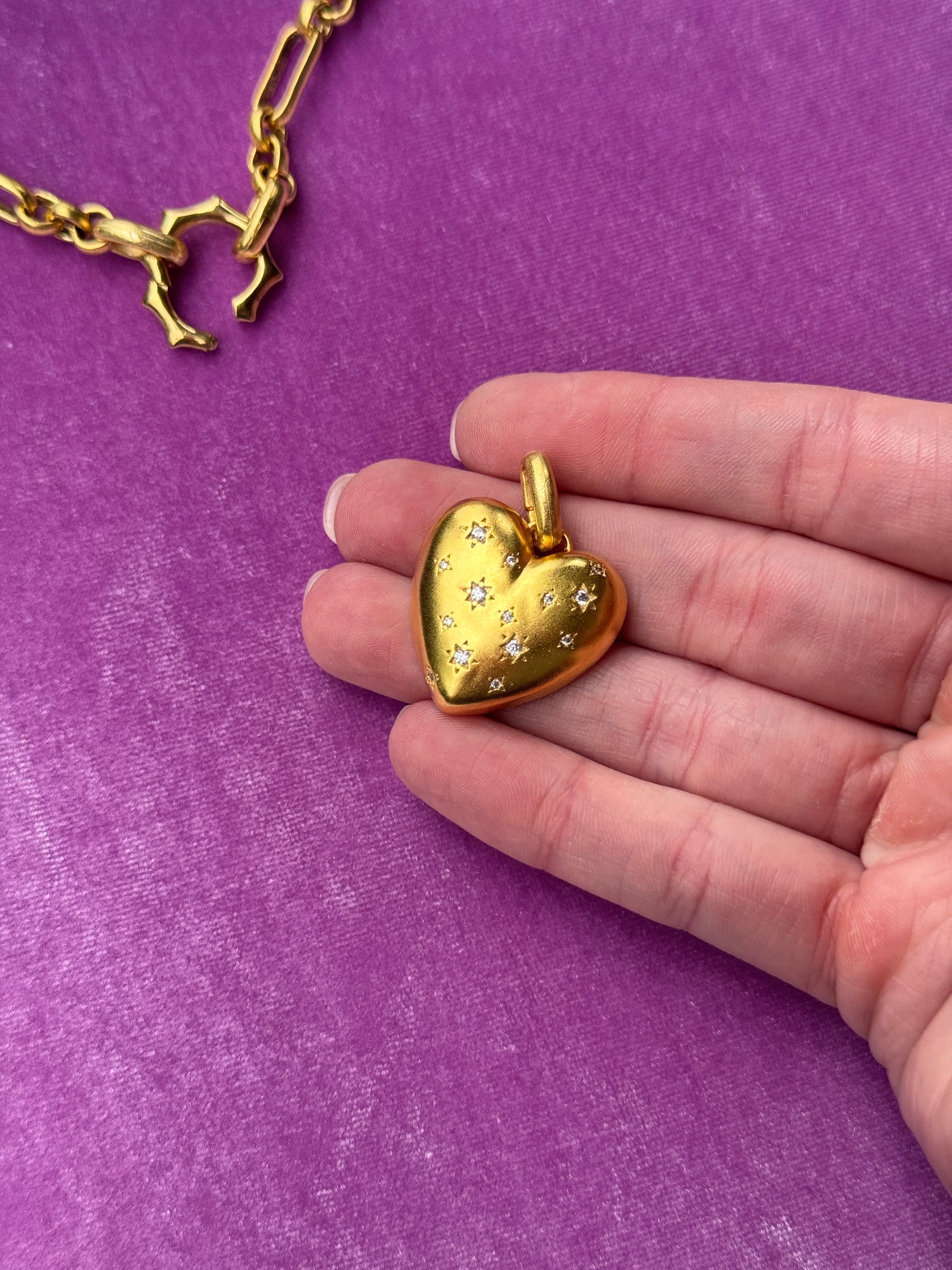 Vivian Grace Jewelry Necklace Gold Starry Gold Heart Charm Holder Necklace- Antiqued Gold