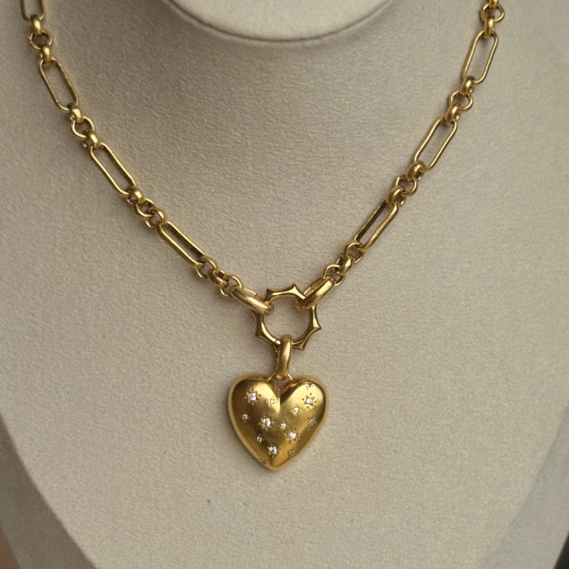 Vivian Grace Jewelry Necklace Gold Starry Gold Heart Charm Holder Necklace- Antiqued Gold