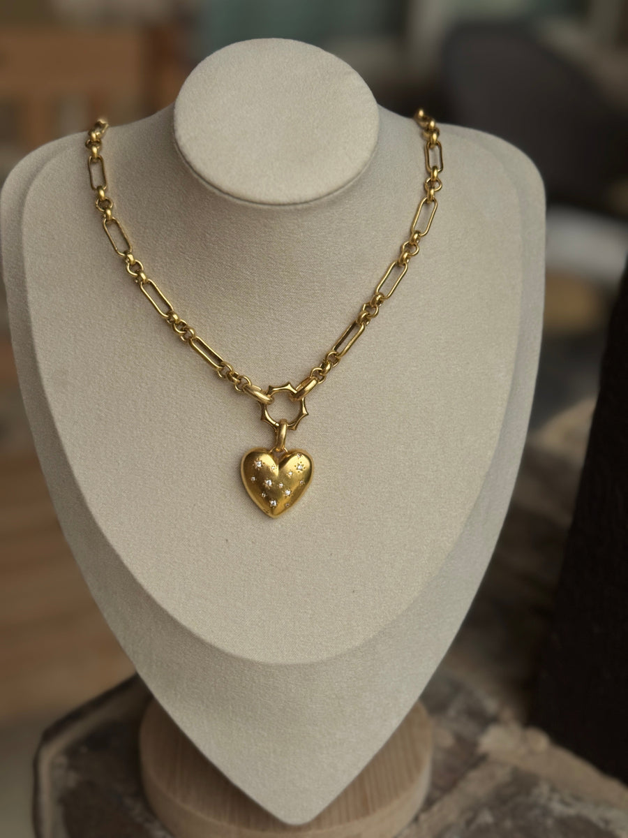 Vivian Grace Jewelry Necklace Gold Starry Gold Heart Charm Holder Necklace- Antiqued Gold