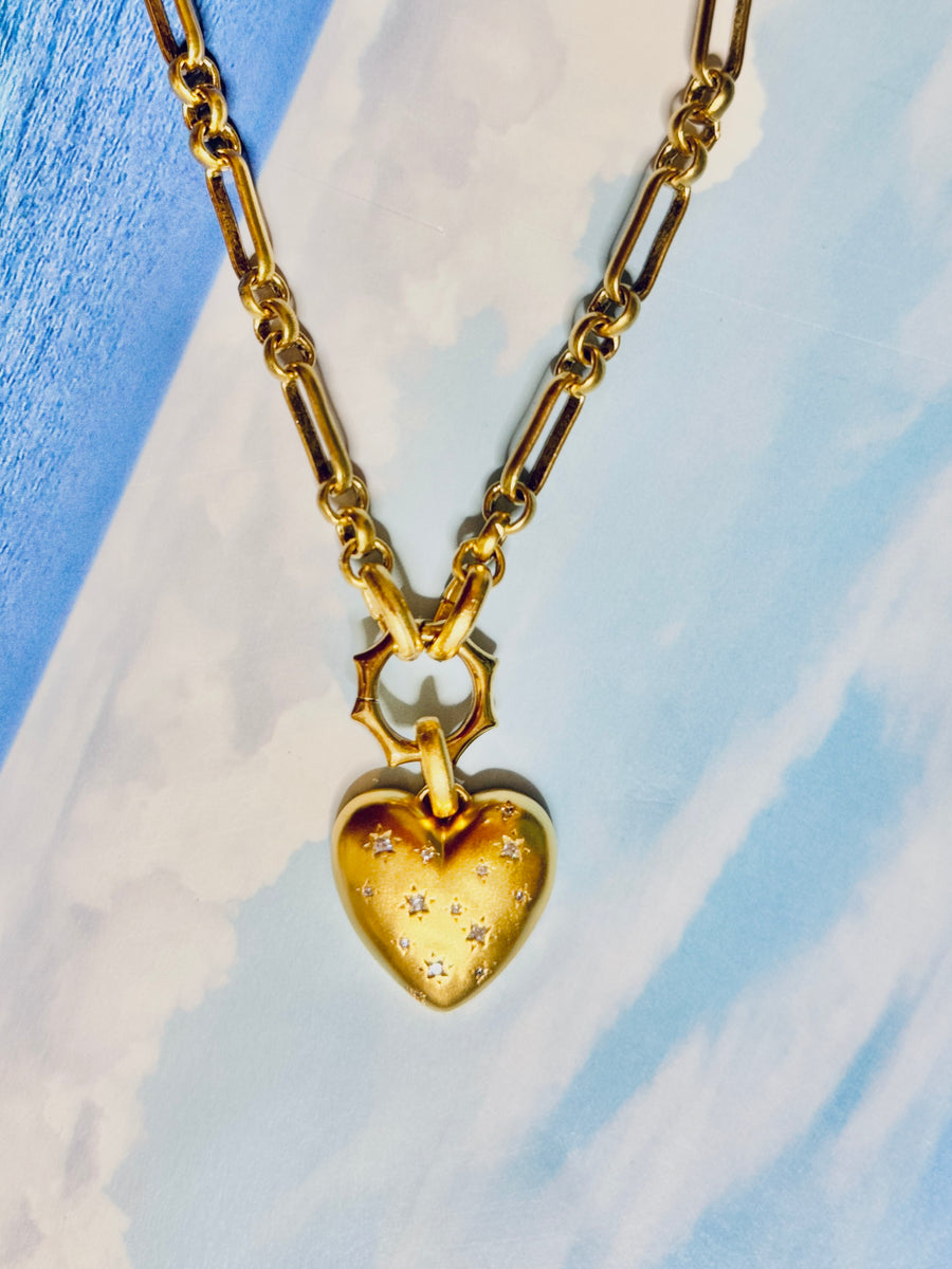 Vivian Grace Jewelry Necklace Gold Starry Gold Heart Charm Holder Necklace- Antiqued Gold