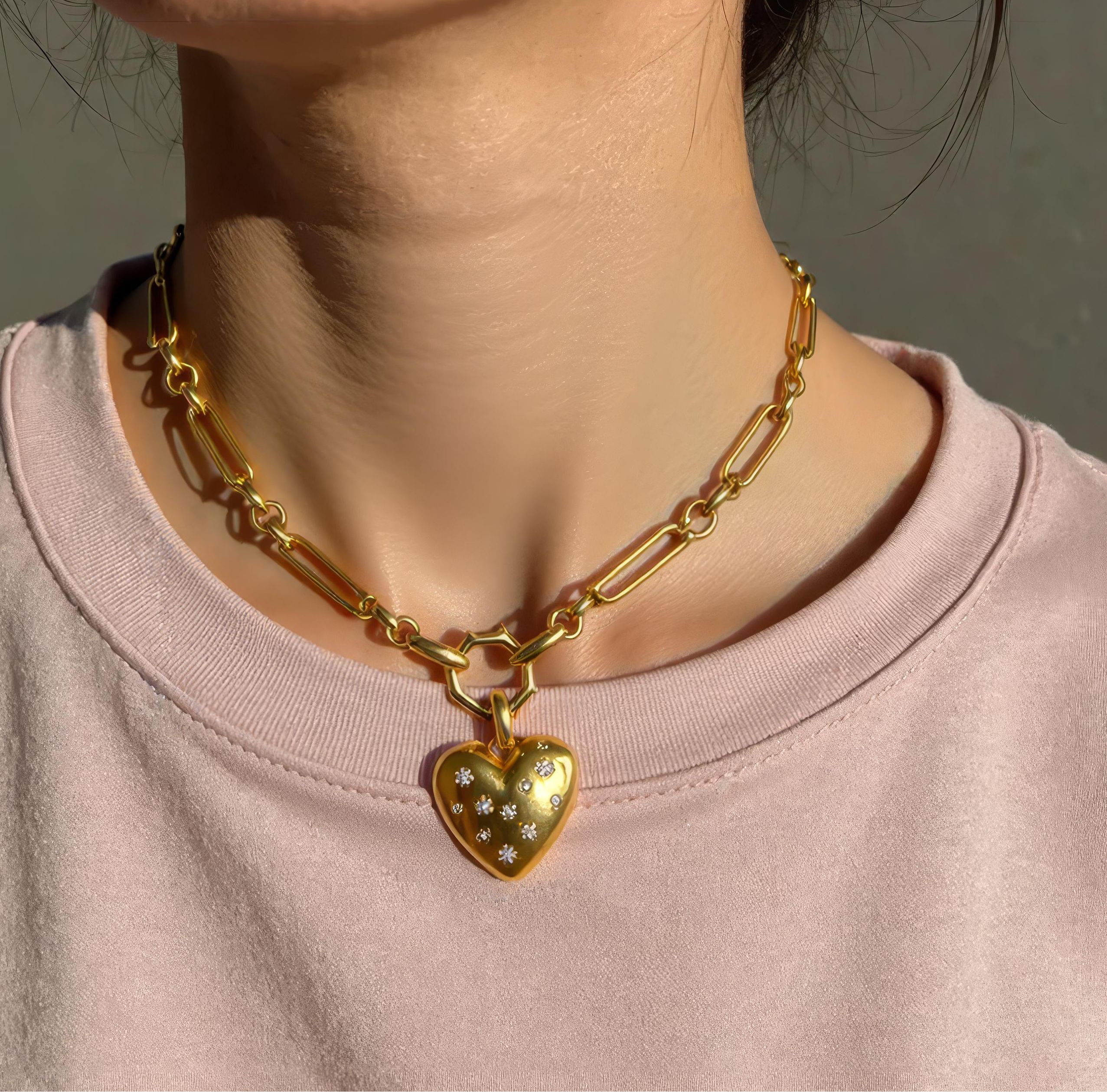 Vivian Grace Jewelry Necklace Gold Starry Gold Heart Charm Holder Necklace- Antiqued Gold