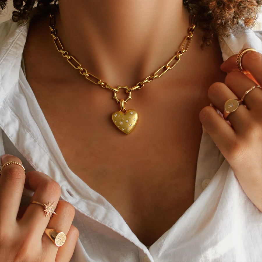 Vivian Grace Jewelry Necklace Gold Starry Gold Heart Charm Holder Necklace- Antiqued Gold