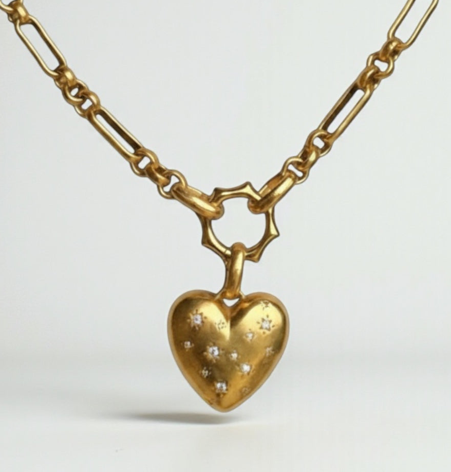Vivian Grace Jewelry Necklace Gold Starry Gold Heart Charm Holder Necklace- Antiqued Gold