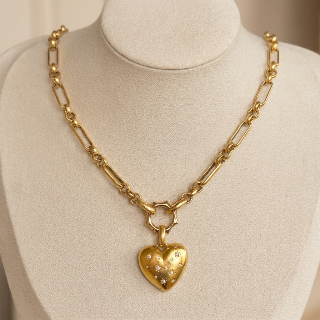 Vivian Grace Jewelry Necklace Gold Starry Heart Chunky Pendant Necklace- Antiqued Gold