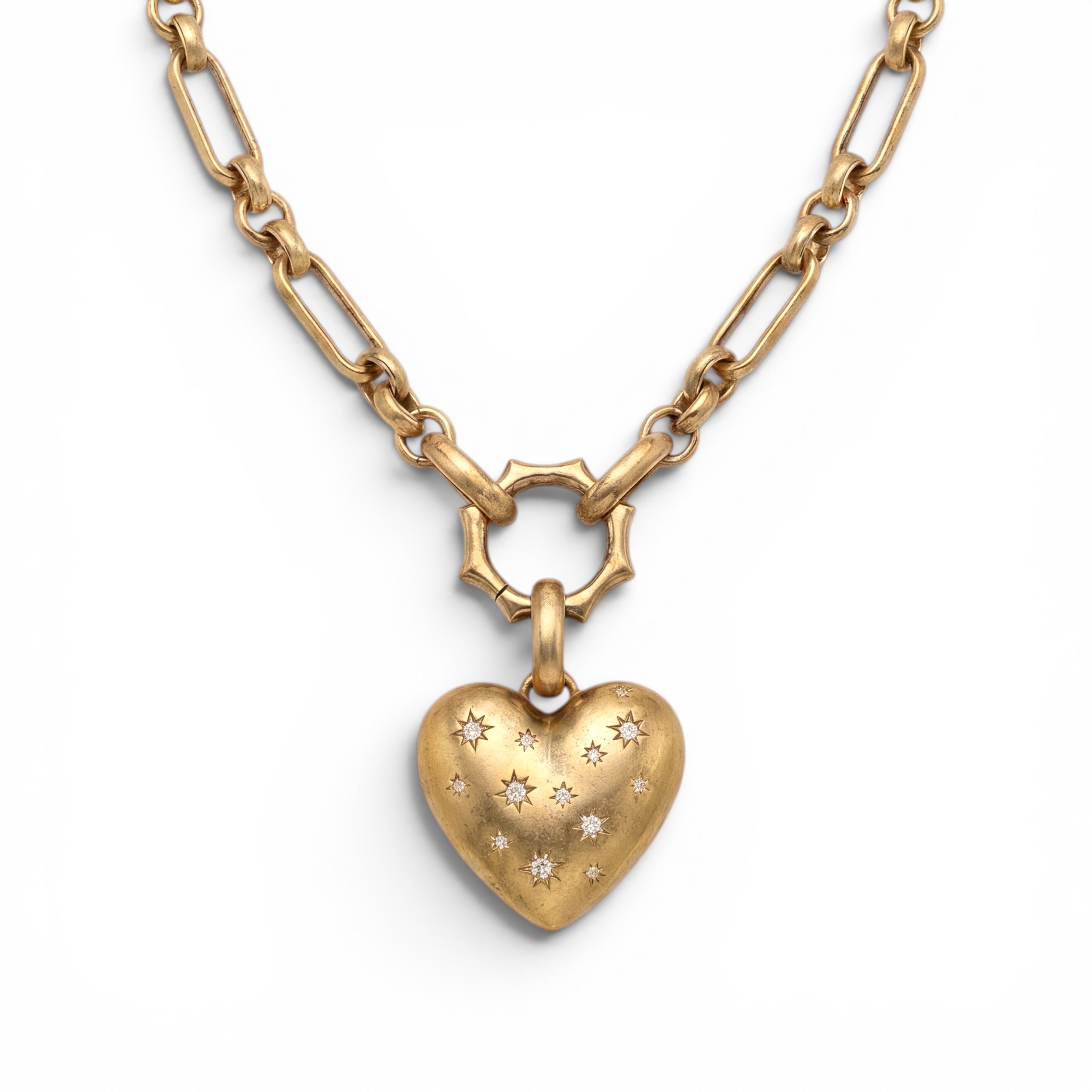 Vivian Grace Jewelry Necklace Gold Starry Heart Chunky Pendant Necklace- Antiqued Gold