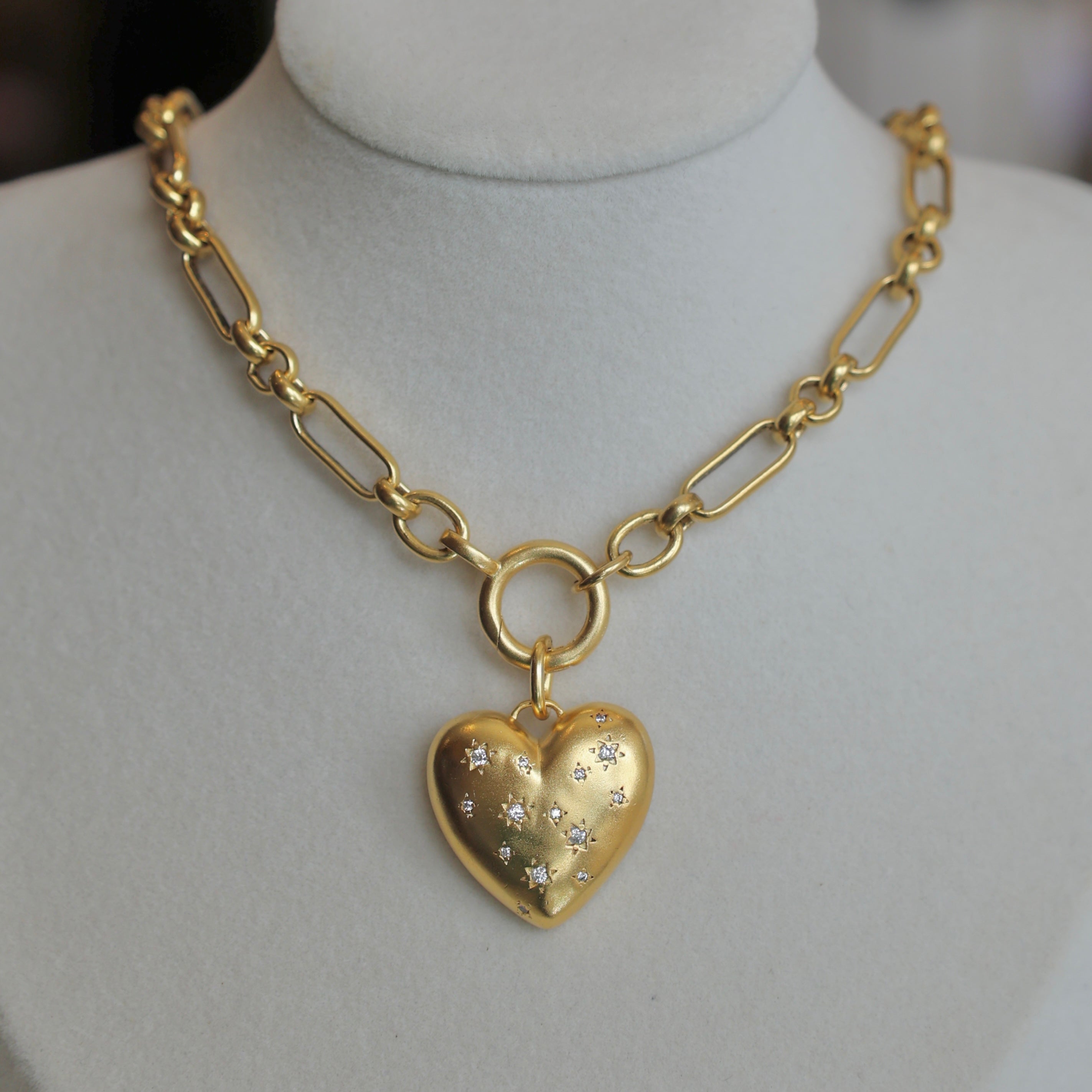 Vivian Grace Jewelry Necklace Gold Starry Heart Chunky Pendant Necklace- Antiqued Gold