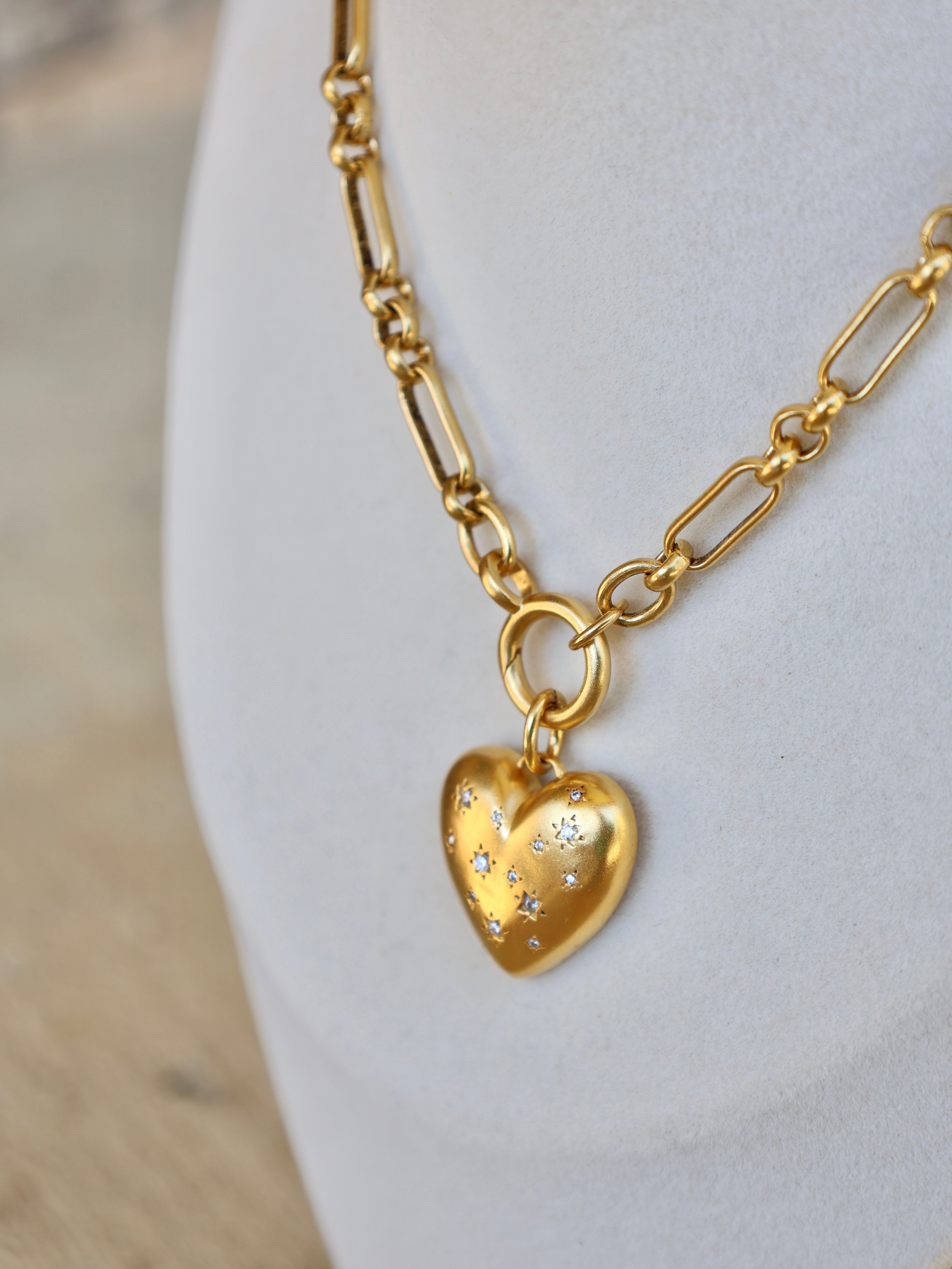 Vivian Grace Jewelry Necklace Gold Starry Heart Chunky Pendant Necklace- Antiqued Gold