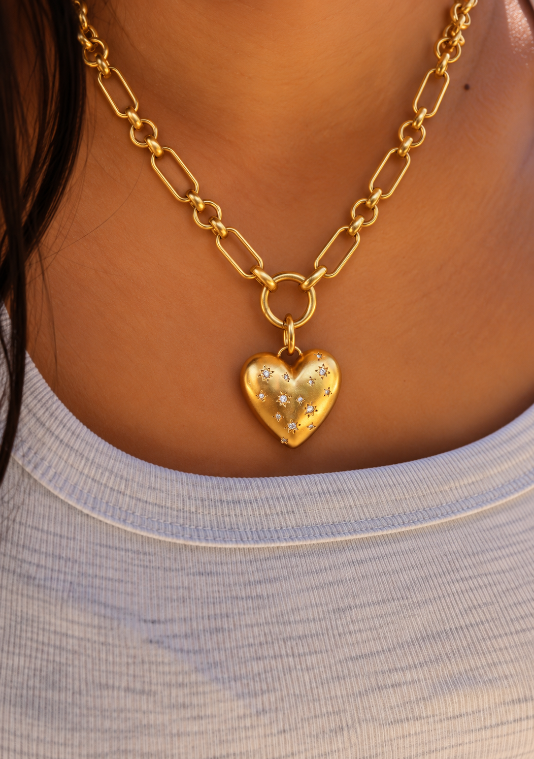 Vivian Grace Jewelry Necklace Gold Starry Heart Chunky Pendant Necklace- Antiqued Gold