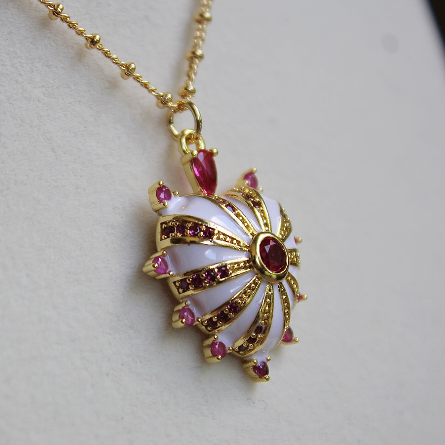 Vivian Grace Jewelry Necklace Gold The Guilded Pink and White Enamel Heart Pendant