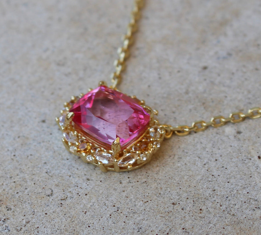 Vivian Grace Jewelry Necklace Gold The Poppy Necklace - Antique Cushion- Pink Topaz and Citrine