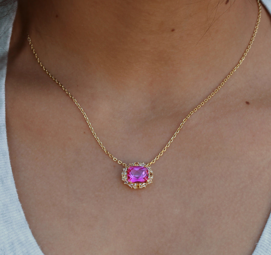 Vivian Grace Jewelry Necklace Gold The Poppy Necklace - Antique Cushion- Pink Topaz and Citrine