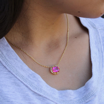 Vivian Grace Jewelry Necklace Gold The Poppy Necklace - Antique Cushion- Pink Topaz and Citrine