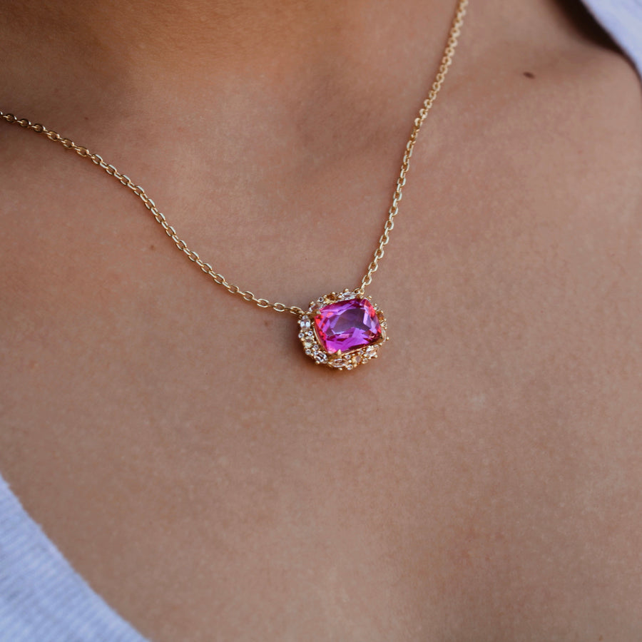 Vivian Grace Jewelry Necklace Gold The Poppy Necklace - Antique Cushion- Pink Topaz and Citrine