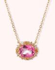 Vivian Grace Jewelry Necklace Gold The Poppy Necklace - Antique Cushion- Pink Topaz and Citrine