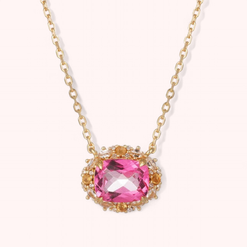 Vivian Grace Jewelry Necklace Gold The Poppy Necklace - Antique Cushion- Pink Topaz and Citrine