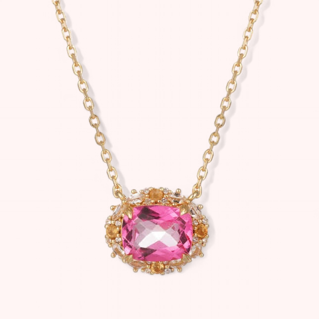 Vivian Grace Jewelry Necklace Gold The Poppy Necklace - Antique Cushion- Pink Topaz and Citrine