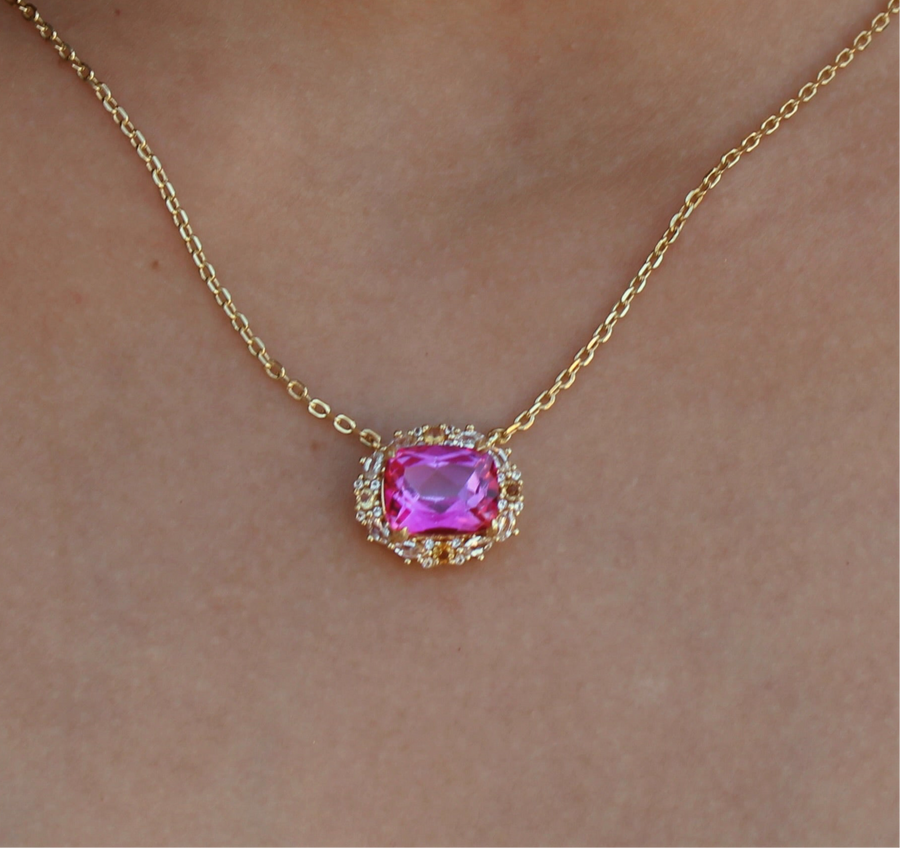 Vivian Grace Jewelry Necklace Gold The Poppy Necklace - Antique Cushion- Pink Topaz and Citrine